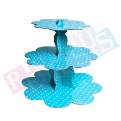 3 Katlı Karton Kek Standı Mavi Puantiyeli