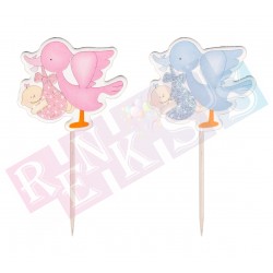 25'li Leylek Şekilli Pasta Kürdanı Pembe