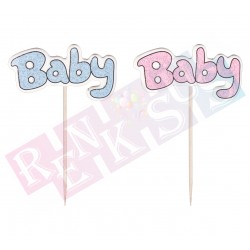 25'li Baby Yazılı Pasta Kürdanı Pembe