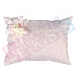 Takı Yastığı Keten Ayıcıklı Pembe