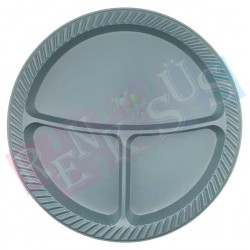 Plastik Tabak Gümüş 3 Bölmeli