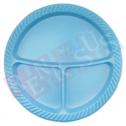 Plastik Tabak Mavi 3 Bölmeli Plastik Tabak Mavi 3 Bölmeli