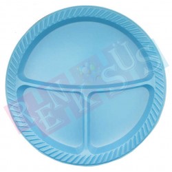 Plastik Tabak Mavi 3 Bölmeli
