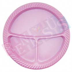 Plastik Tabak Pembe 3 Bölmeli Plastik Tabak Pembe 3 Bölmeli