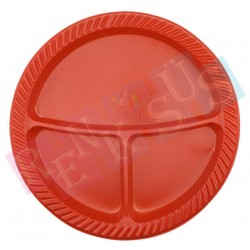 Plastik Tabak Kırmızı 3 Bölmeli