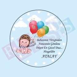 Pilot Bebekli Çikolata Etiketi Mavi Pilot Bebekli Çikolata Etiketi Mavi