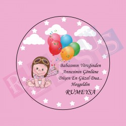 Pilot Bebekli Çikolata Etiketi Pembe Pilot Bebekli Çikolata Etiketi Pembe