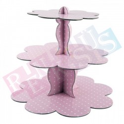 3 Katlı Karton Kek Standı Pembe Puantiyeli 3 Katlı Karton Kek Standı Pembe Puantiyeli